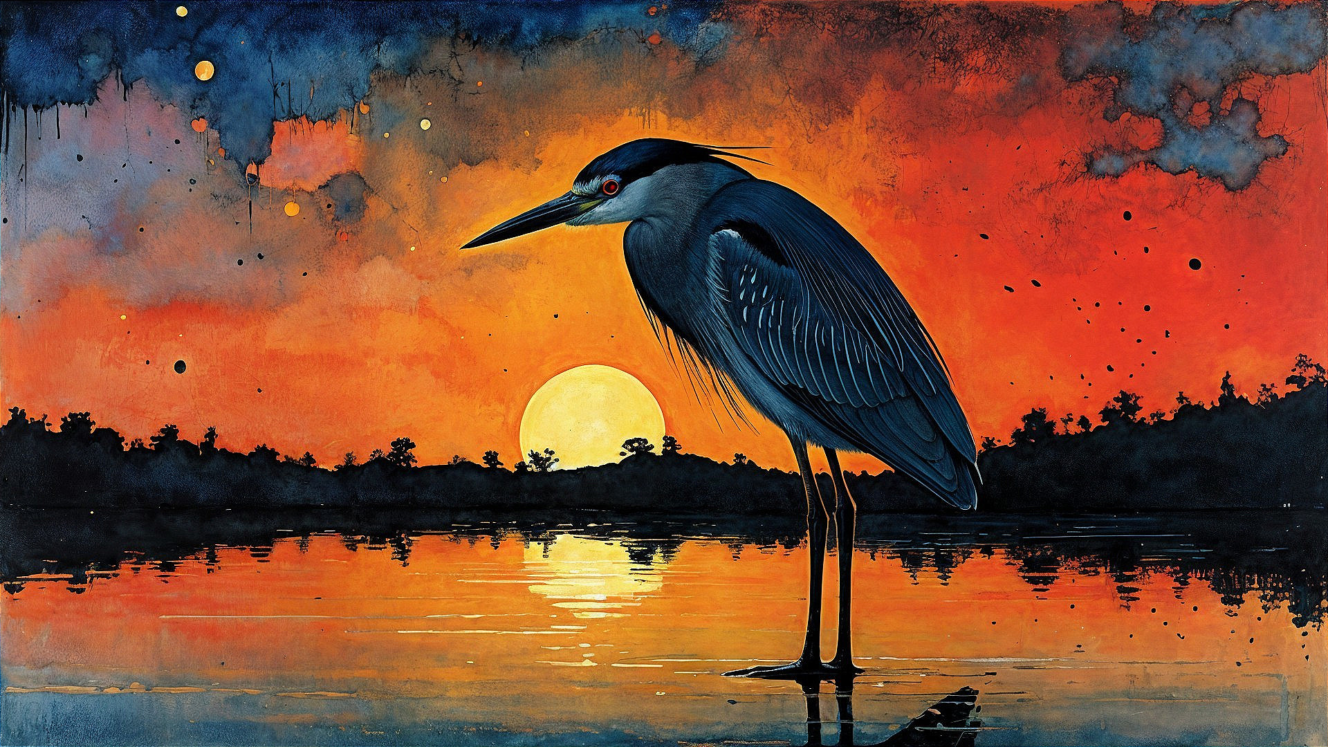 Heron Silhouette at Twilight by the Water's Edge