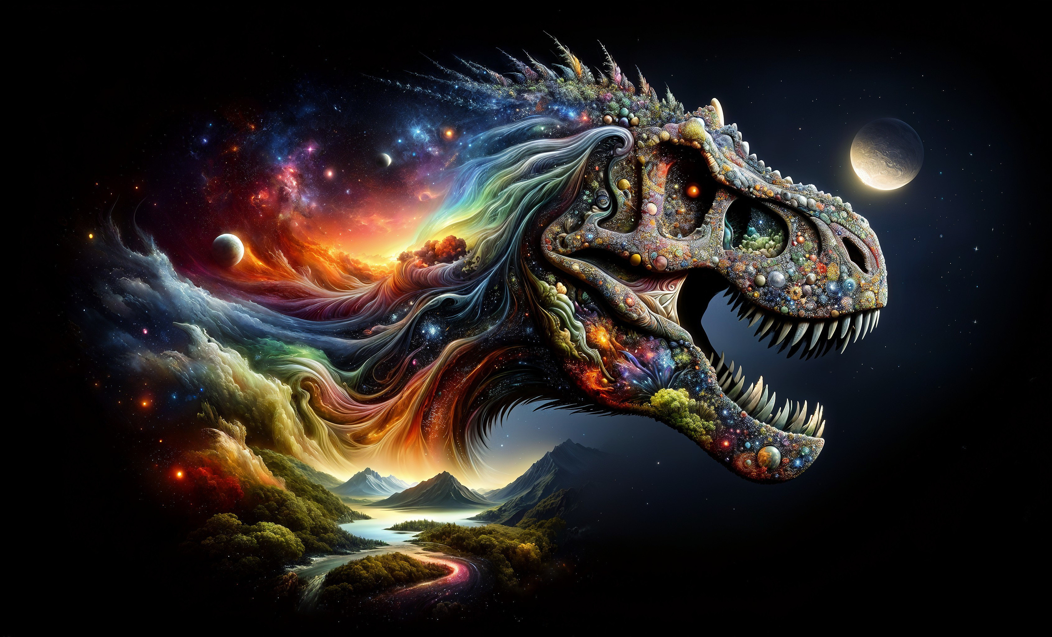 Cosmic Dragon Head Amidst a Galaxy Landscape