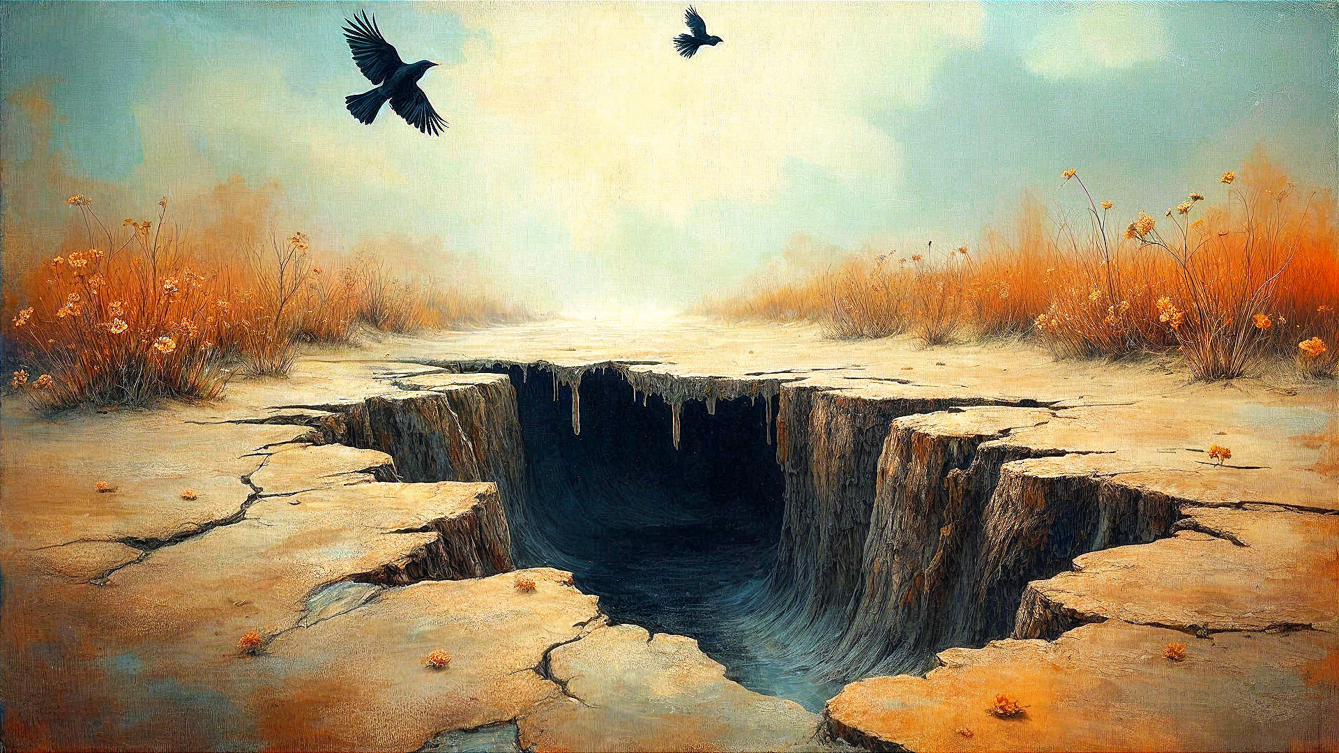 Surreal Landscape with Barren Ground and Chasm