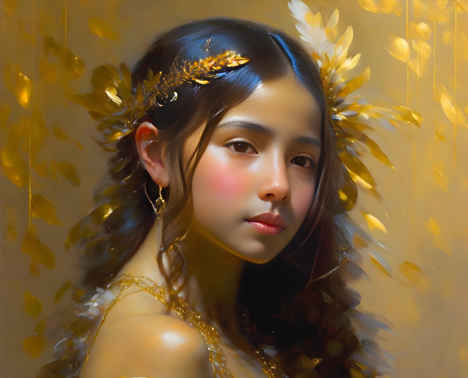 Young woman with golden tones and feathered hair