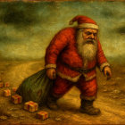 Oil Painting of Santa Claus on a Dirt Road