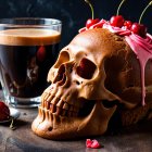 Skull-Shaped Cake with Red Glaze and Fresh Fruits