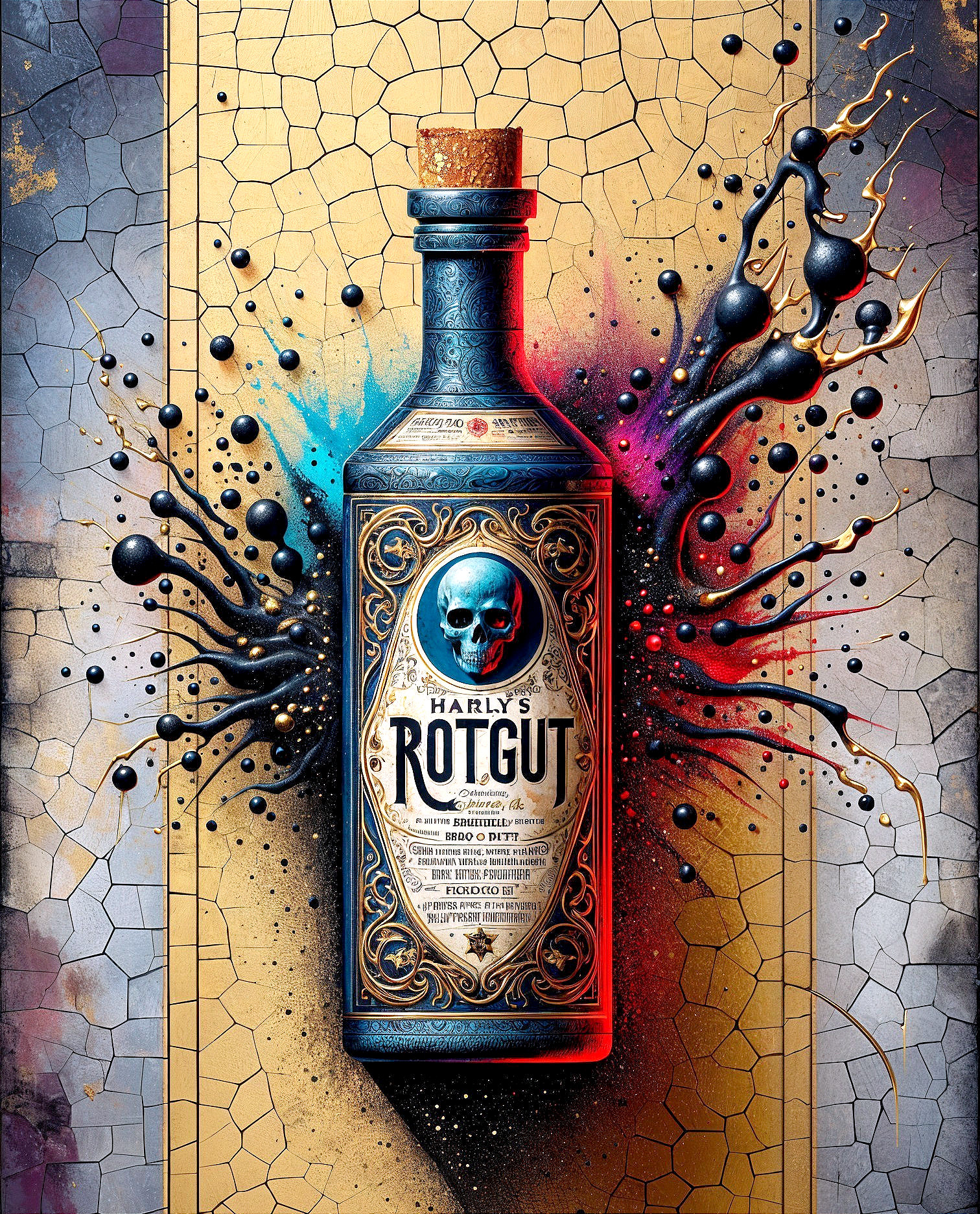 Intricately Designed Bottle of Harly's Rotgut