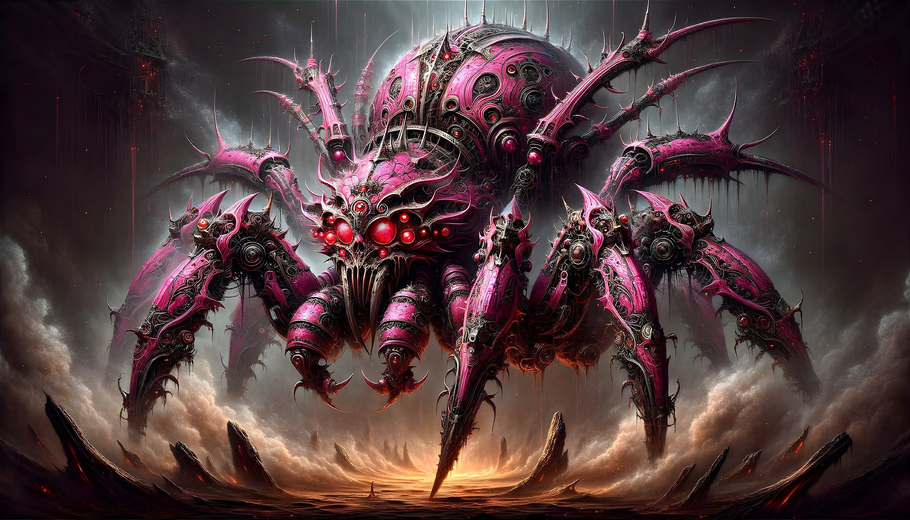 Cybernetic Spider with Pink Exterior and Red Eyes