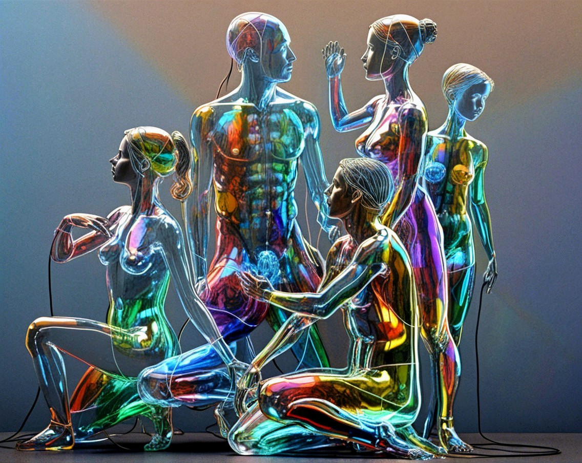 Translucent Humanoid Figures in Iridescent Finish