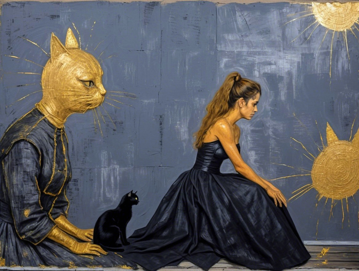 Surreal Scene of Woman and Anthropomorphic Cat