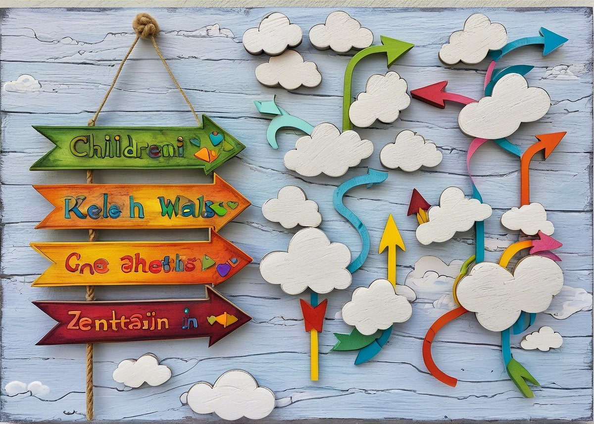 Colorful Wooden Signpost with Playful Directional Arrows