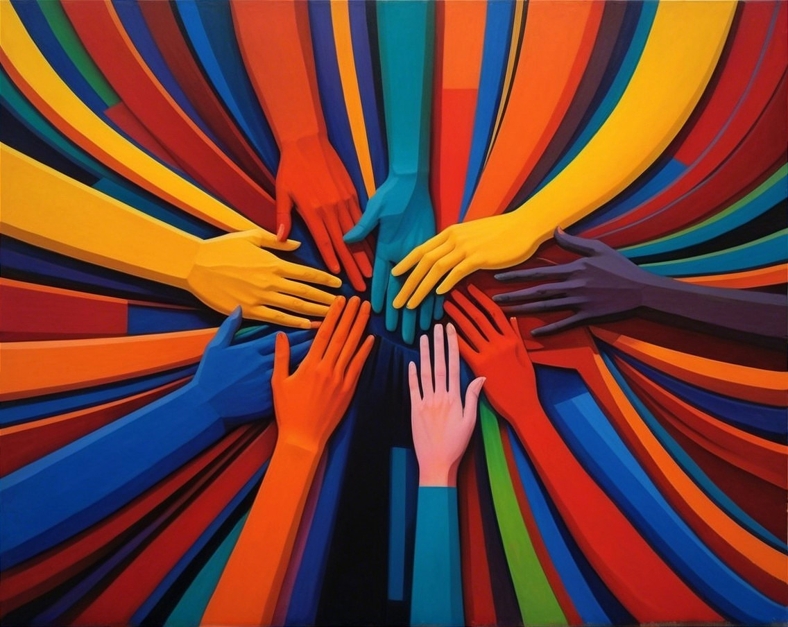 Abstract Composition of Colorful Hands in Motion