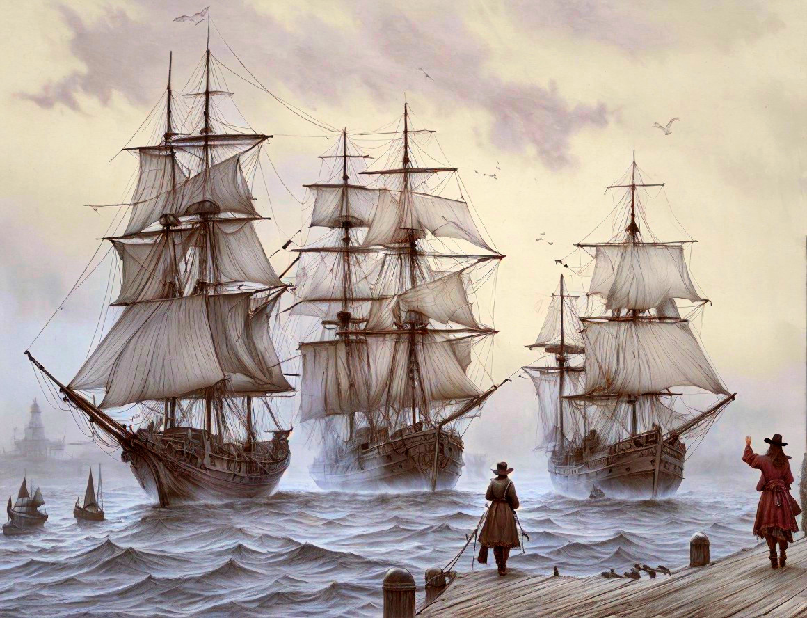 Serene Harbor with Sailing Ships and Pastel Sky