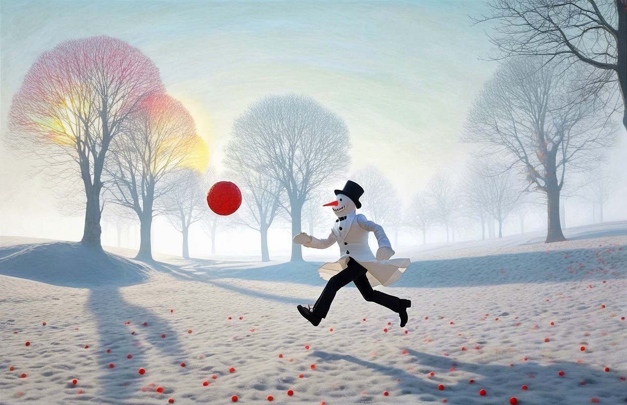 Whimsical Snowman in a Snowy Winter Landscape