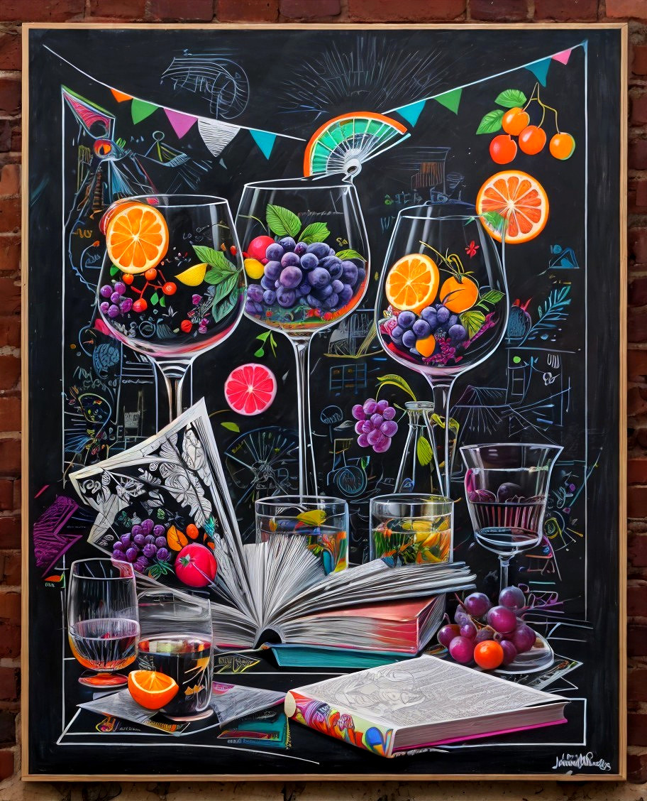 Vibrant Still Life with Wine Glasses and Fruits