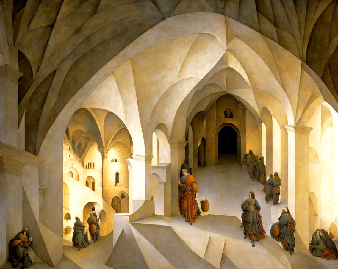 Serene Architectural Space with Elegant Arches and Light