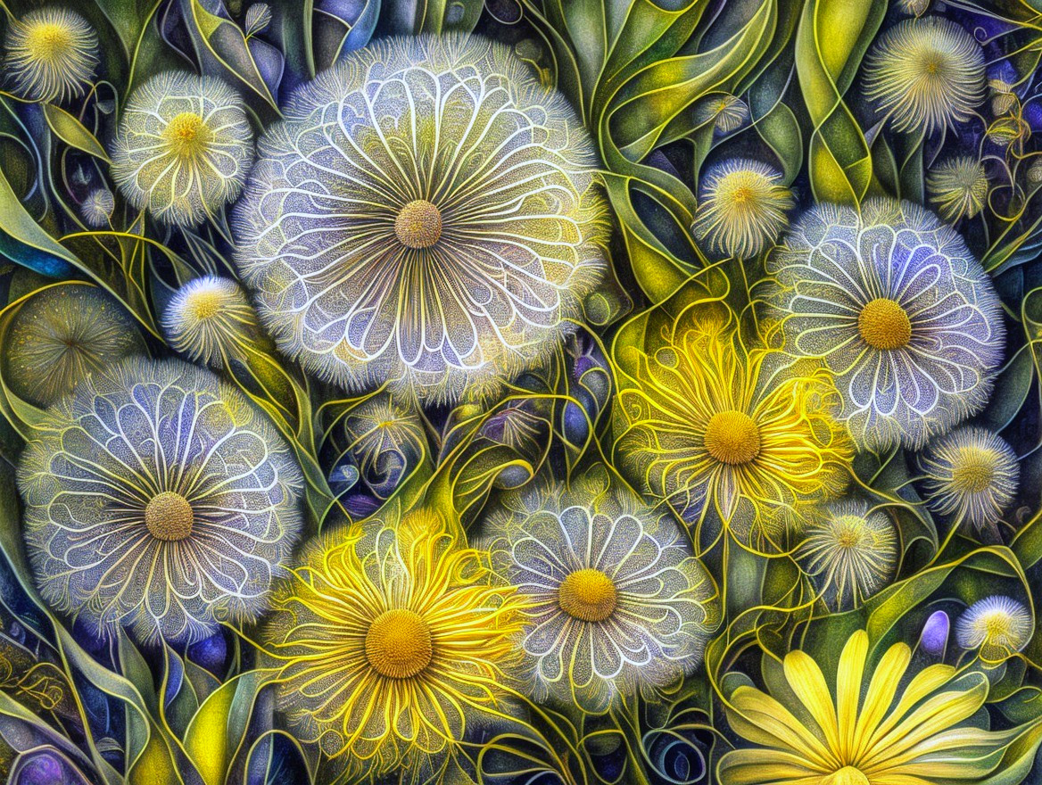 Vibrant Arrangement of Stylized Flowers and Buds