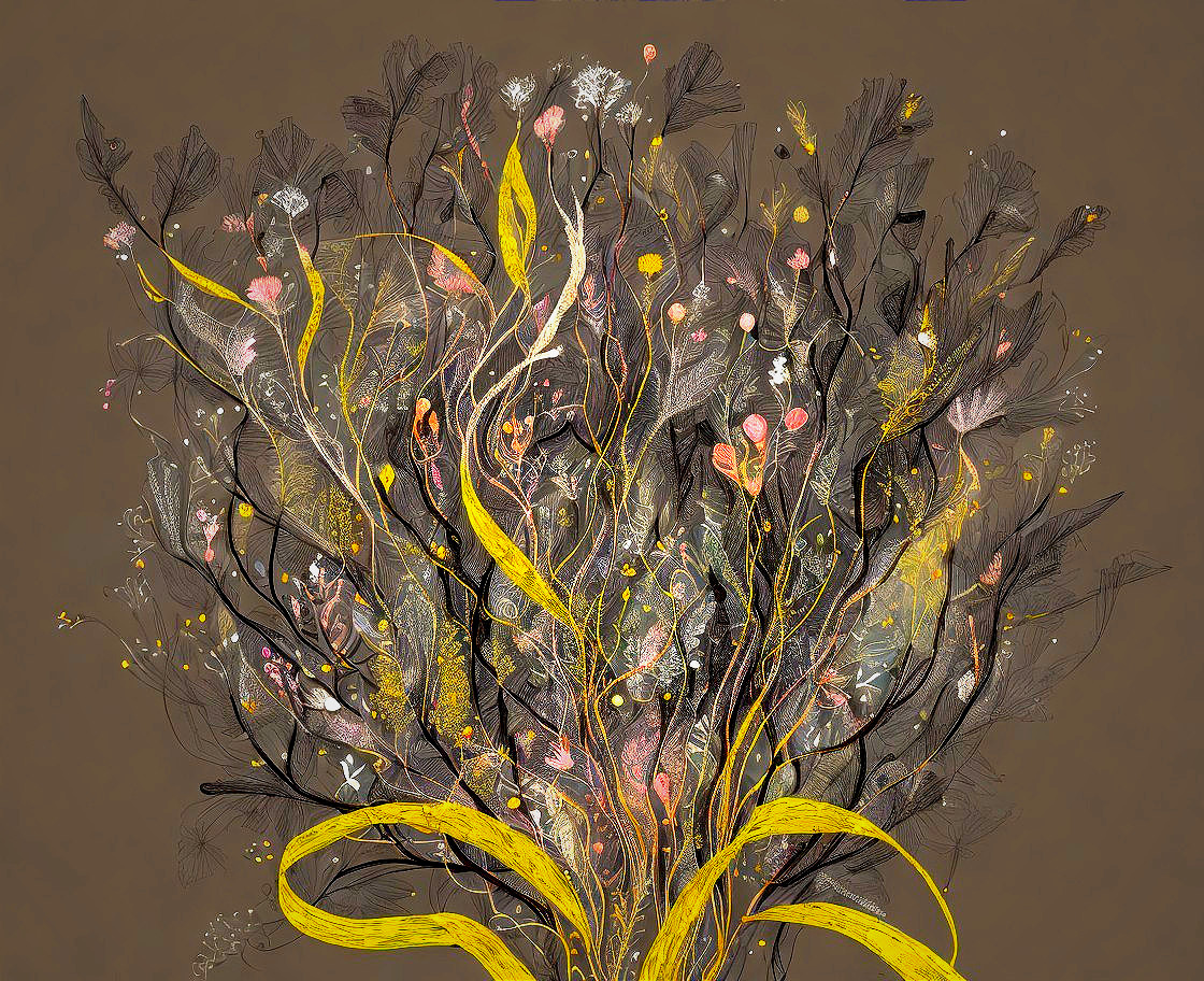 Intricate Floral Arrangement with Vibrant Colors and Ribbons