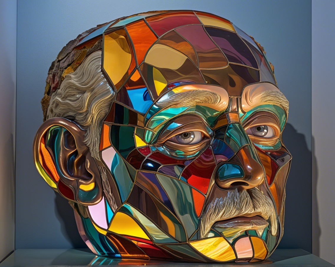 Abstract Glass Sculpture of a Human Head
