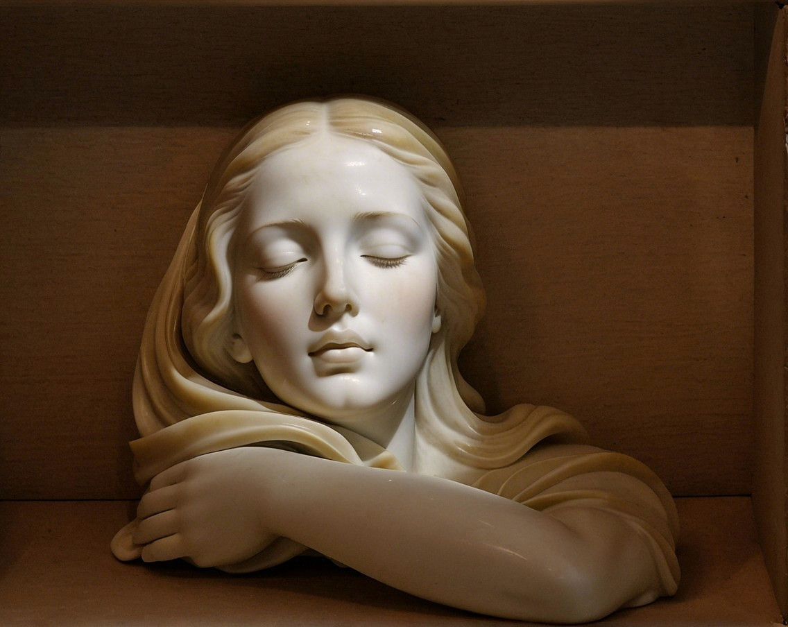 Sculpted Bust of a Serene Woman with Flowing Hair