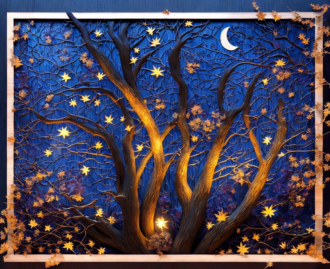 Nighttime Scene with Detailed Trees and Moonlight