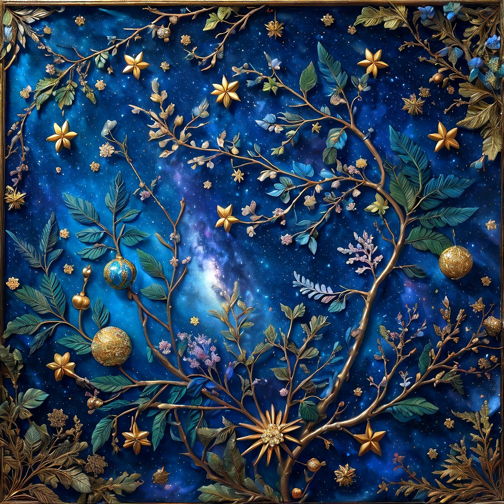 Intricate Golden Branches on Deep Blue Background