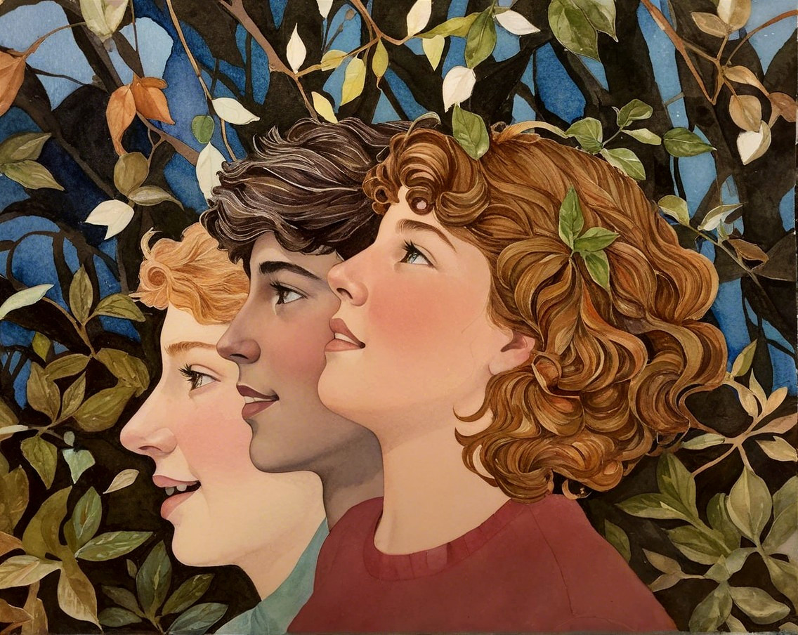 Children's Profiles Surrounded by Nature's Beauty