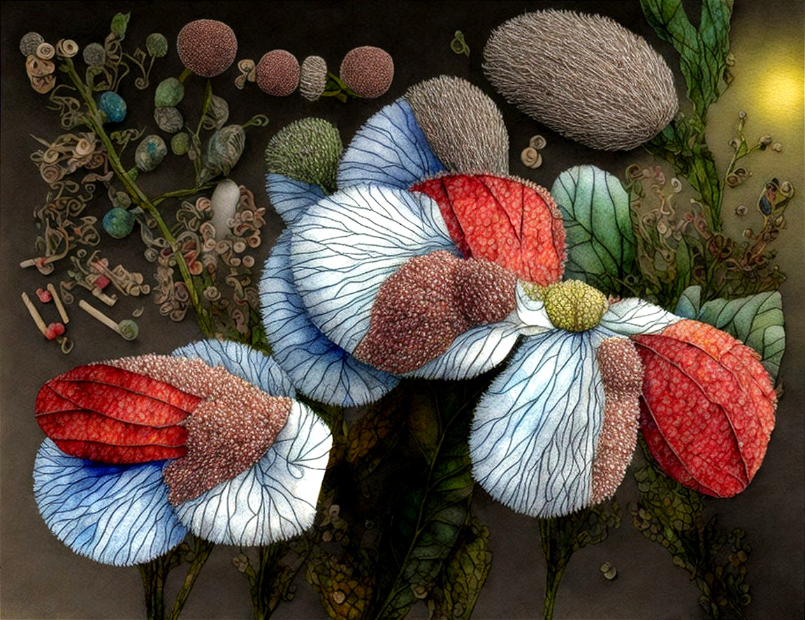 Vibrant Botanical Composition with Textured Flowers
