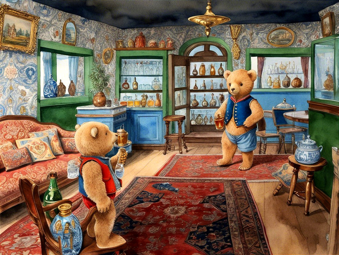 Teddy Bears Conversing in a Cozy Vintage Room