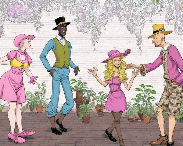 Stylish Individuals in a Vibrant Plant-filled Setting