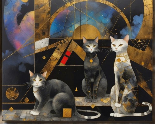 Three Stylized Cats in Cosmic Geometric Landscape