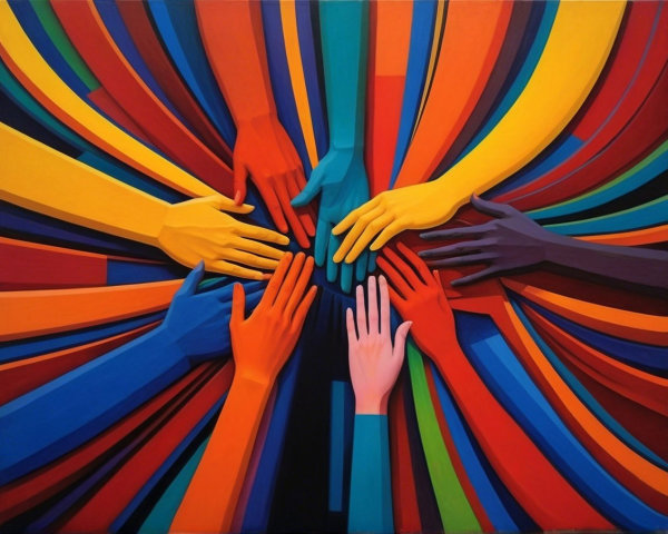 Abstract Composition of Colorful Hands in Motion