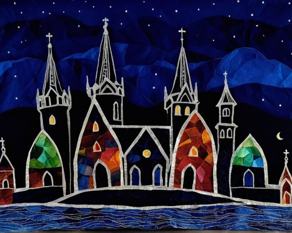 Abstract Castle Silhouette Against Night Sky