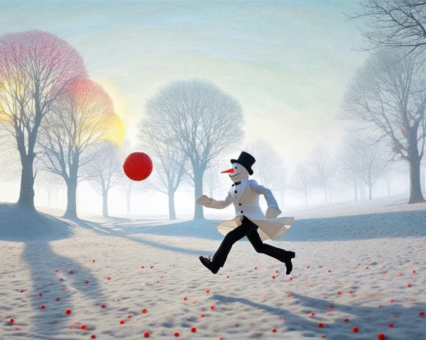 Whimsical Snowman in a Snowy Winter Landscape