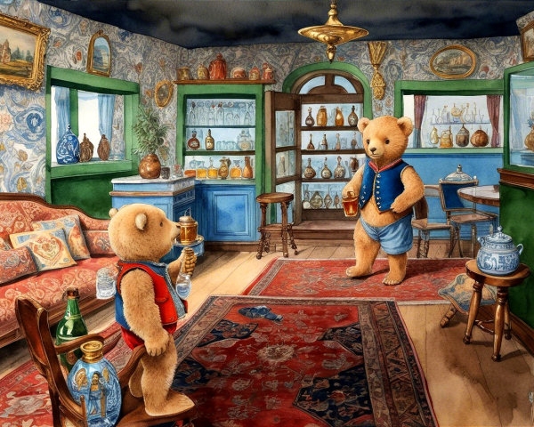 Teddy Bears Conversing in a Cozy Vintage Room