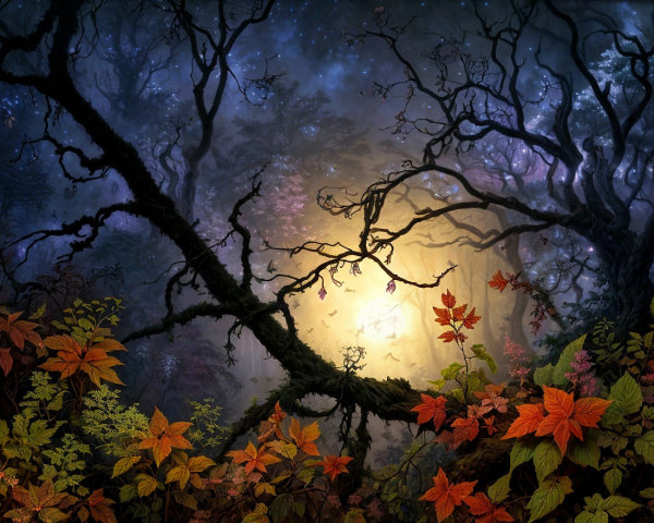 Mystical Forest at Twilight with Ethereal Light