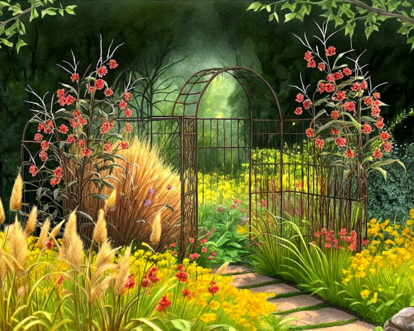 Charming Garden Gate Leading to Lush Landscape