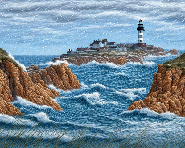 Dramatic Coastal Scene with Lighthouse and Stormy Sky
