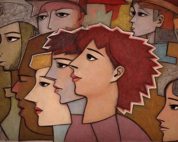 Stylized Faces with Unique Hairstyles and Expressions