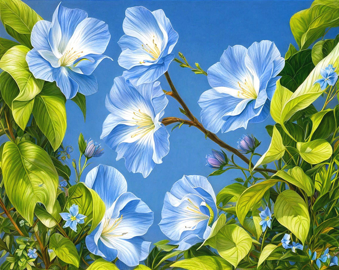 Delicate Blue Flowers Against Bright Blue Sky