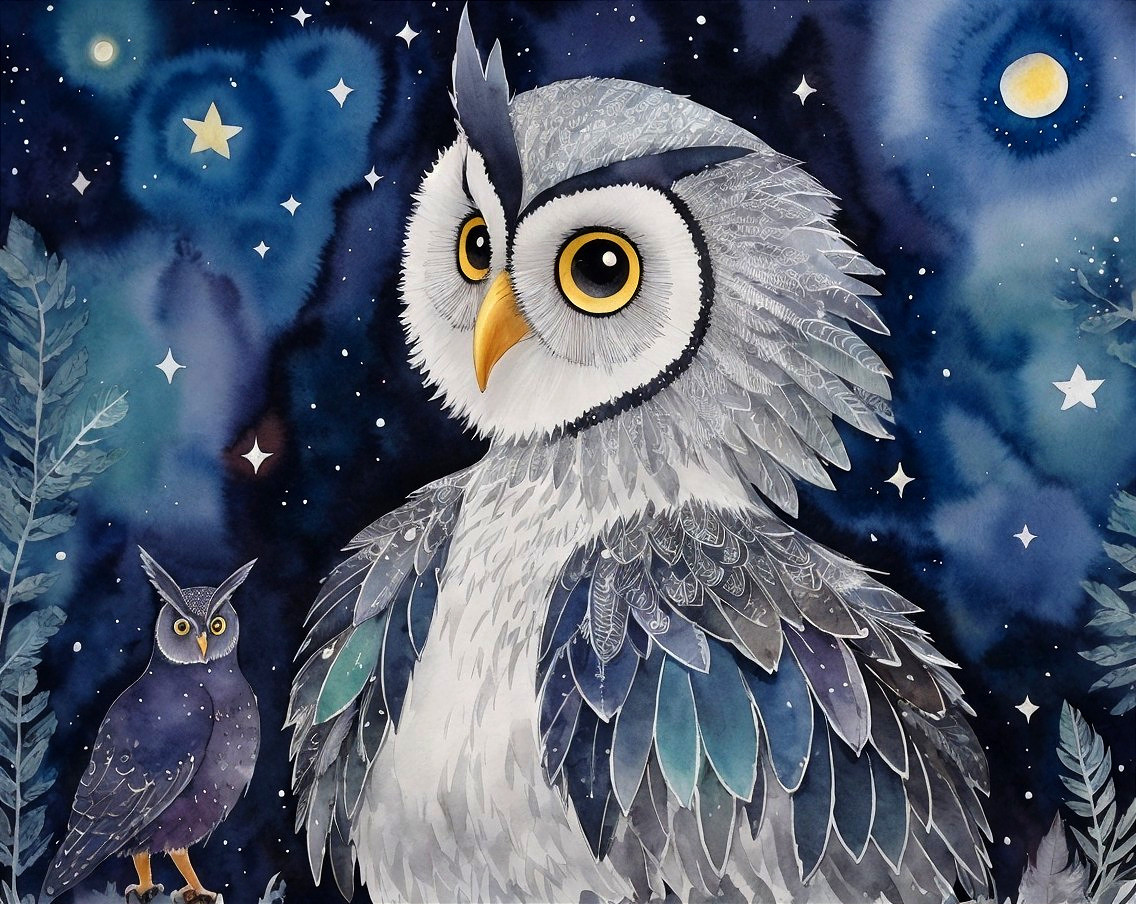 Majestic Owl Against Starry Night Sky Artwork