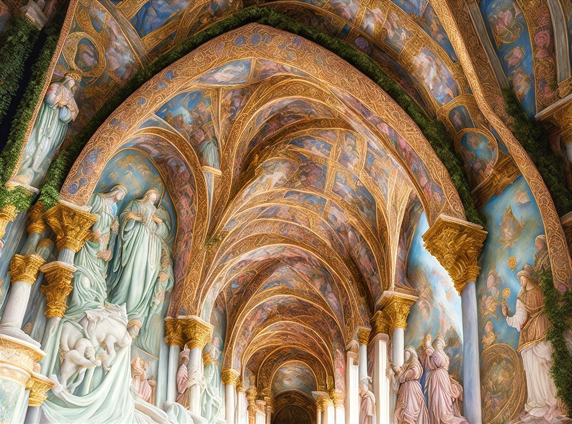 Intricate Architectural Interior with Arches and Frescoes