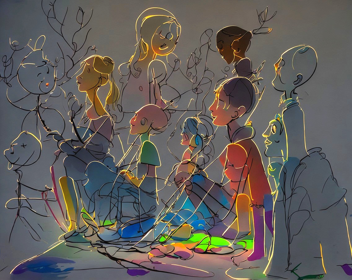 Colorful Illustration of Diverse Characters in Nature