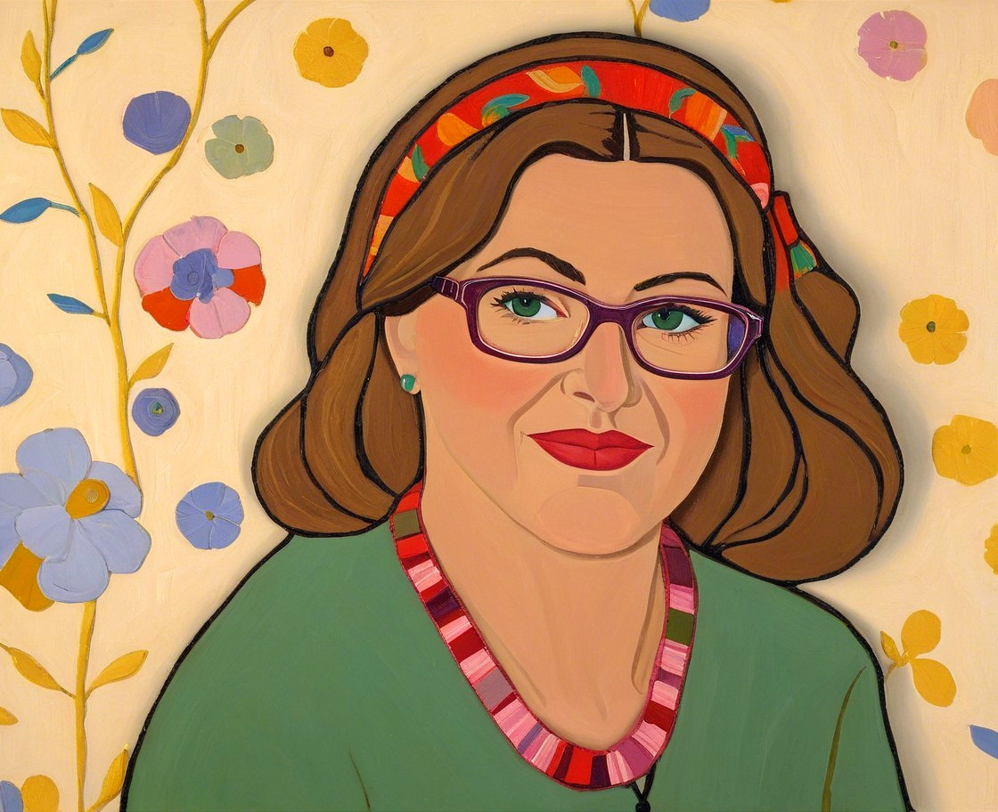 Stylized portrait of a woman with floral background