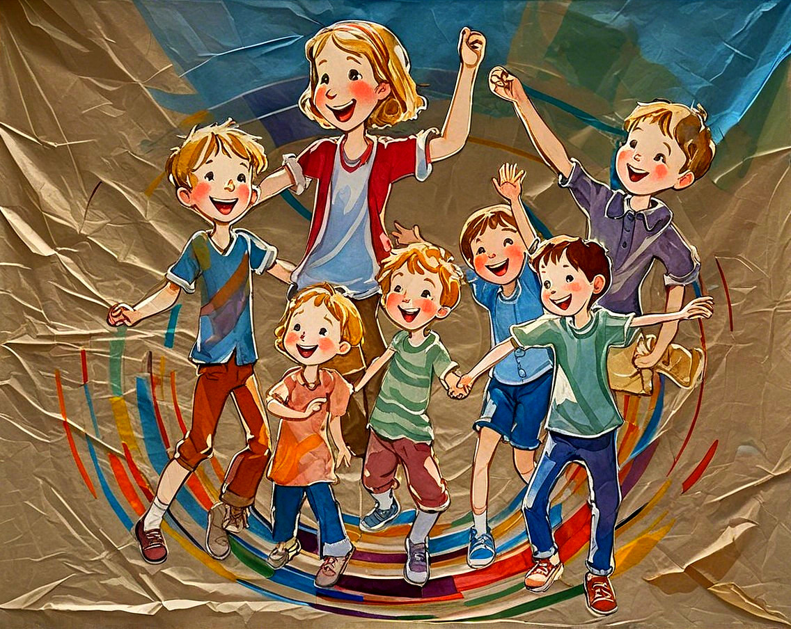 Colorful Illustration of Celebrating Children and Adult