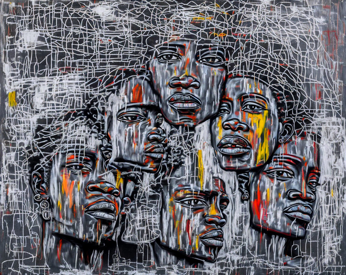 Vibrant Abstract Artwork of Overlapping Faces