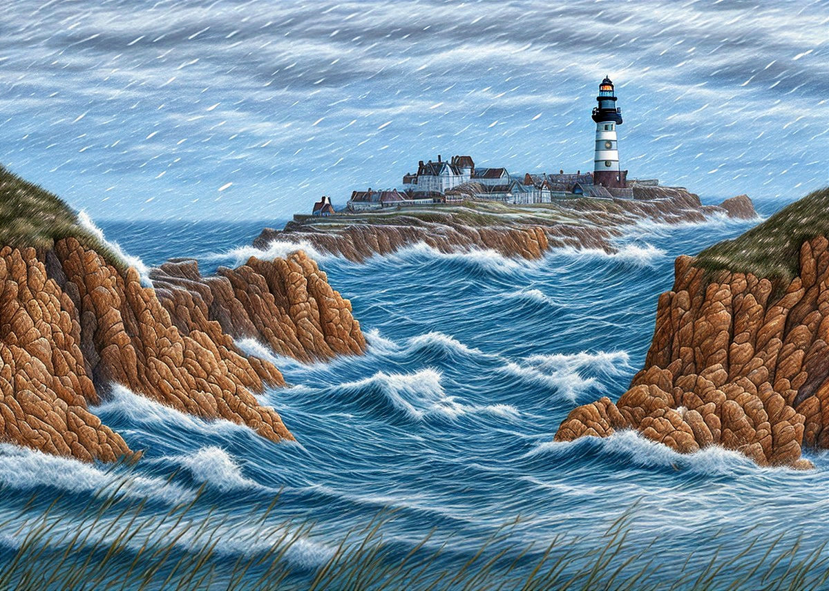 Dramatic Coastal Scene with Lighthouse and Stormy Sky