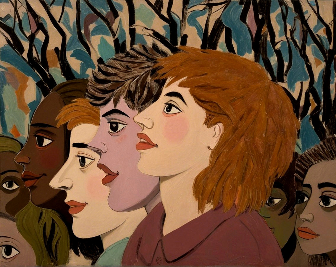 Colorful Stylized Portraits of Diverse Faces in Profile
