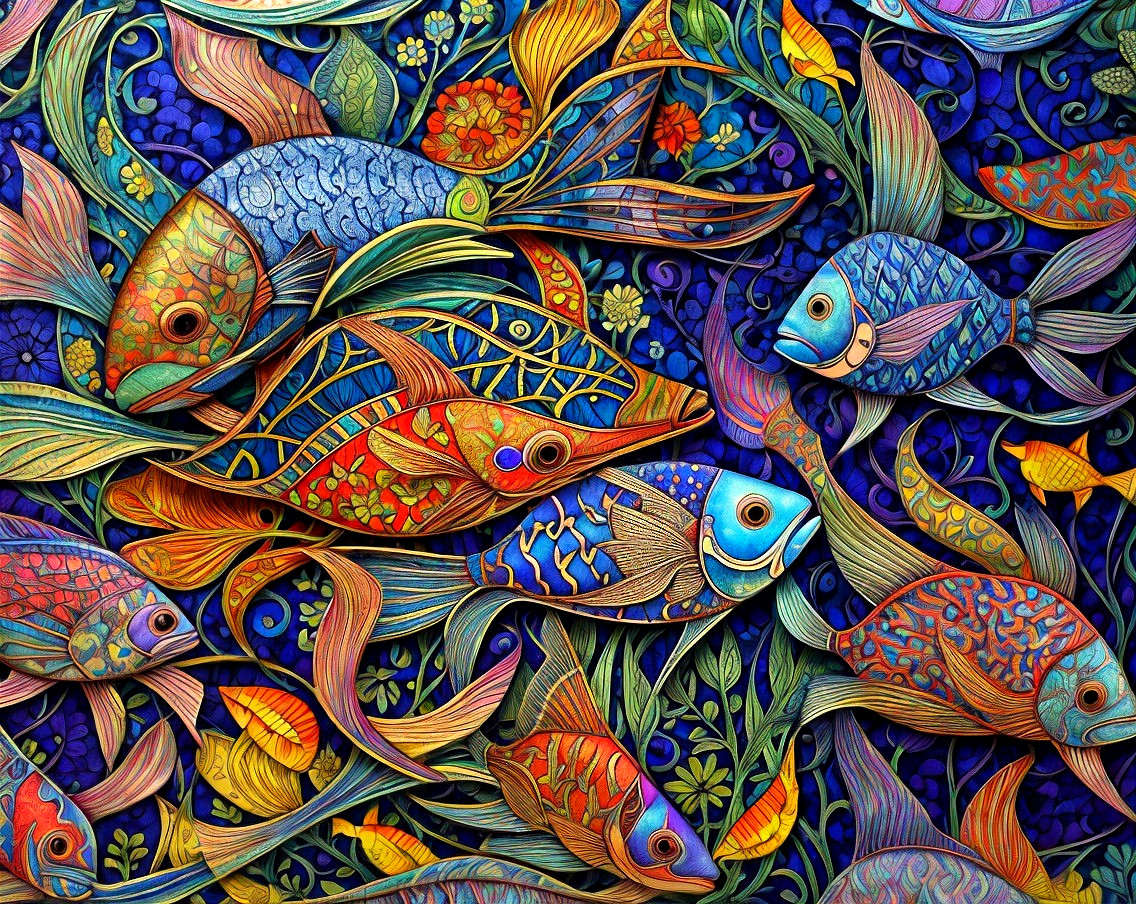 Vibrant Underwater Scene with Colorful Fish and Plants