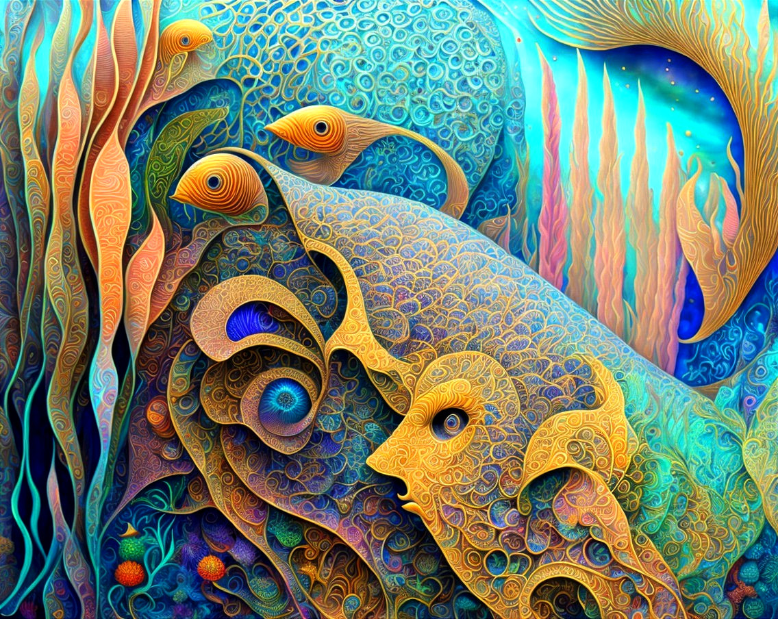 Psychedelic Marine Life Artwork with Intricate Patterns