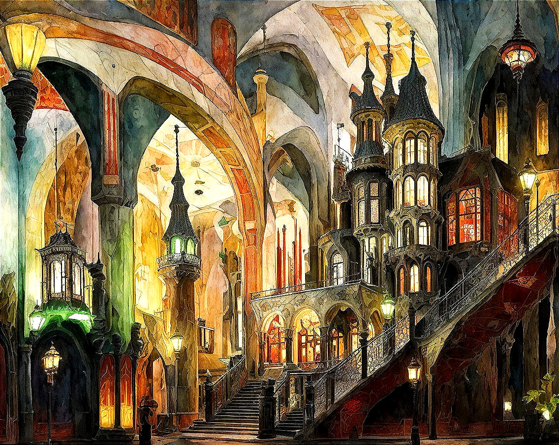 Grand Staircase in Ornate Architectural Space