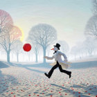 Whimsical Snowman in a Snowy Winter Landscape