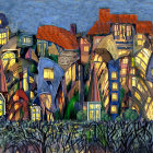 Illuminated Castle Village with Fantasy Architecture