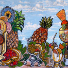 Vibrant Still Life with Colorful Fruits and Porcelain